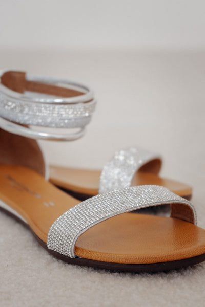 Verzierte Braut-Sandale in Weiß und Silber