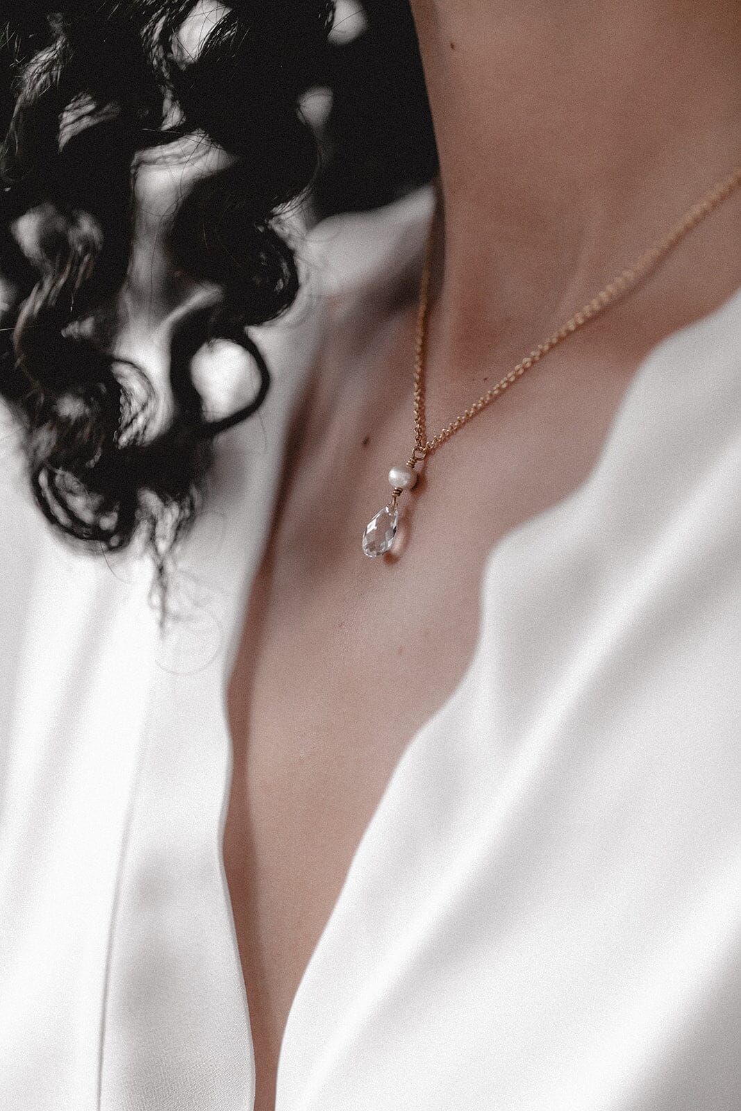 Braut Halskette mit Kristall-Tropfen und Süßwasserperle - Cupid