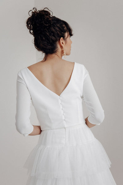 Schlichtes Braut Top mit Dreiviertelärmeln und Rückenausschnitt – Youna