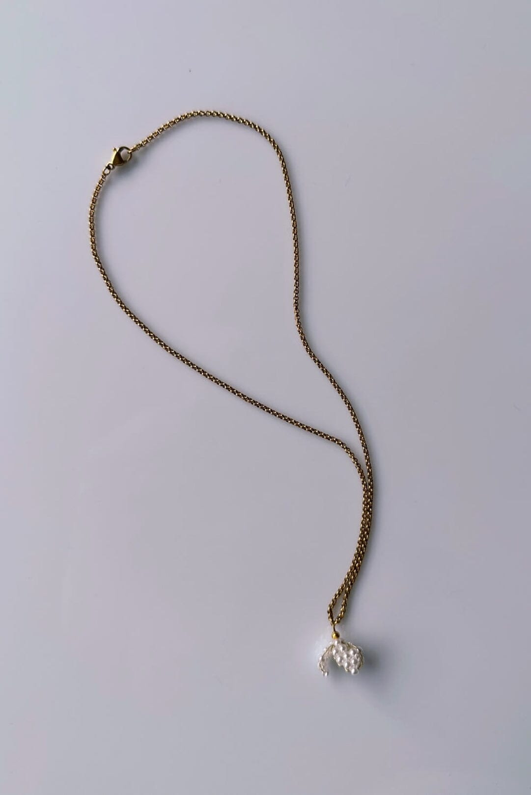 Gold color necklace with small pearl pendant - Pearl Bell