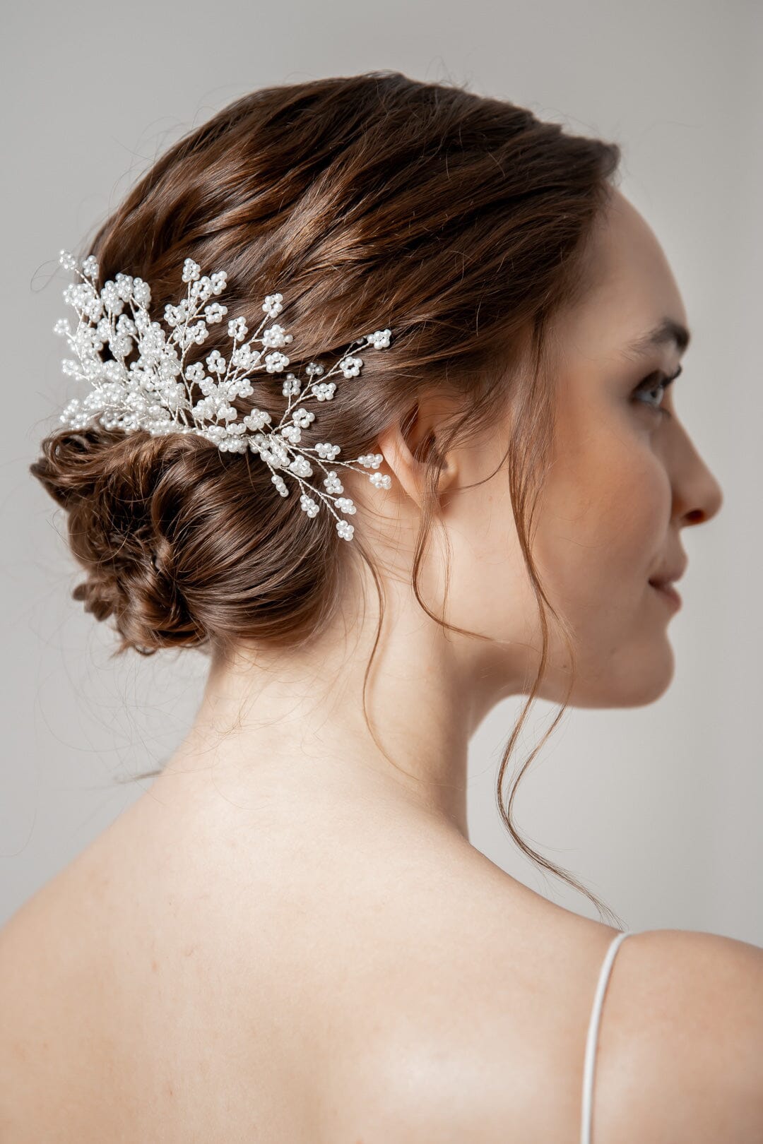 Großer silberner Braut Haarkamm mit Perlen
