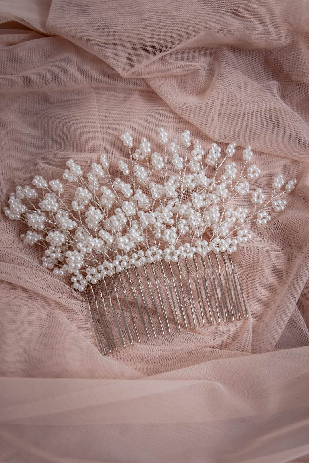Großer silberner Braut Haarkamm mit Perlen