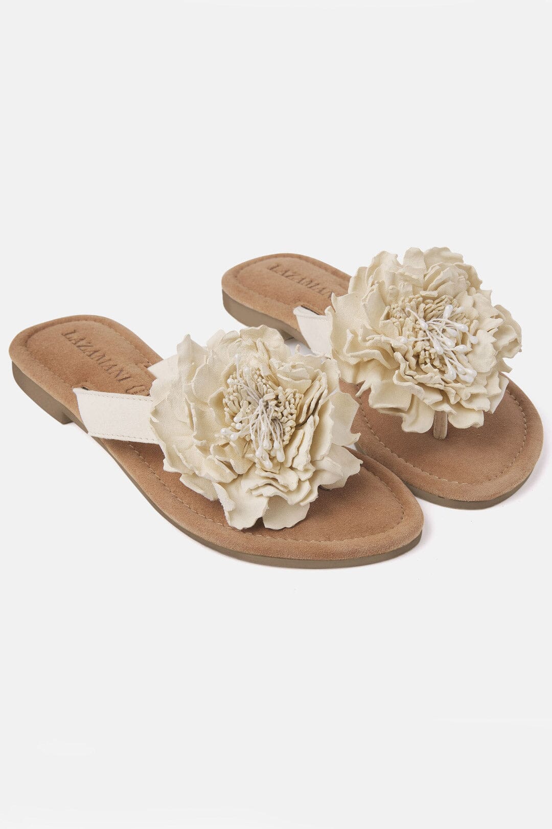 Zehentrenner-Sandale mit großer Blume in Ivory