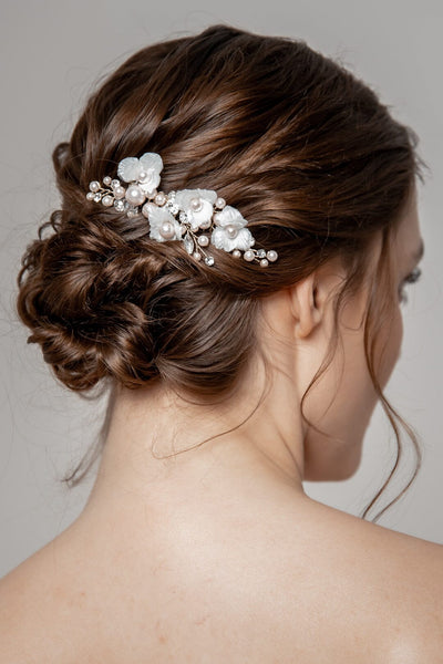 Zweifarbiger Braut Haarkamm mit Perlen und Strass