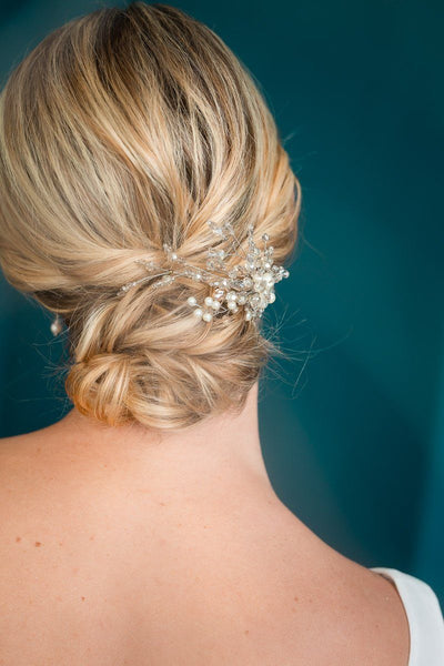 Haarnadel, Haarpin aus Strass, Perlen und Schmucksteinen in Ivory und Blush
