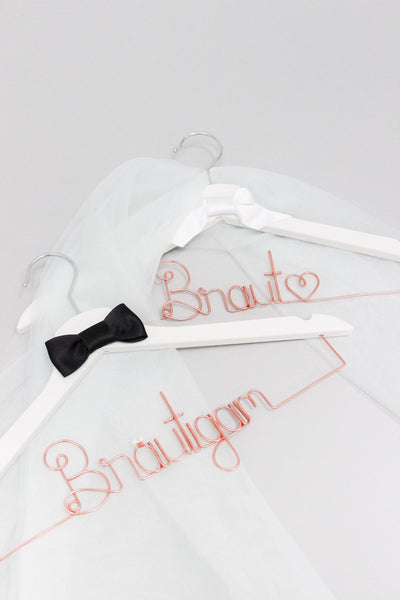 Kleiderbügel, Drahtbügel für den "Bräutigam" in Weiß mit Roségold oder Gold