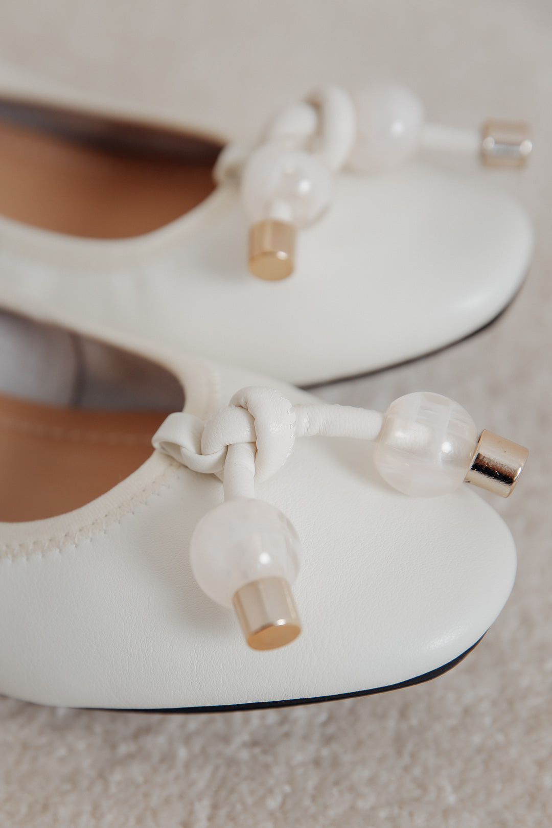 Pearl Embellished Ballerinas - Capri Latte – noni