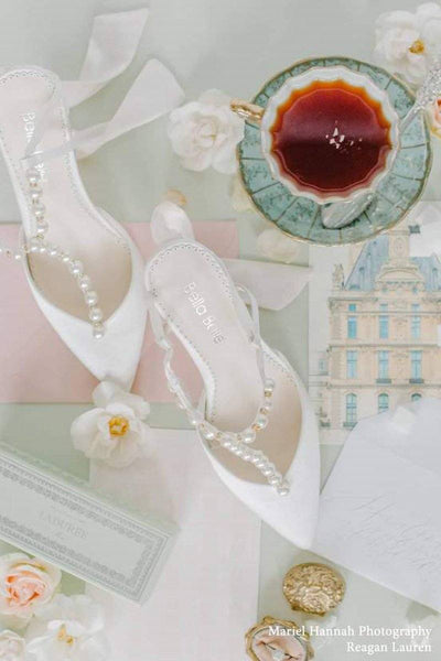 Braut-Kitten Heels mit Perlen - Lucia Ivory