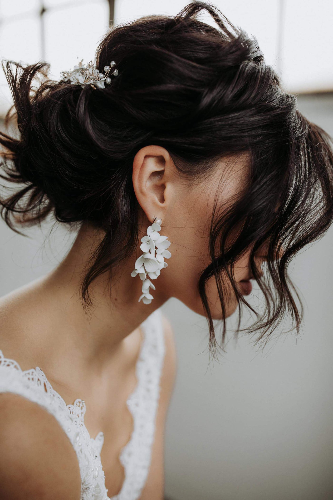 Braut Ohrringe mit Porzellanblüten