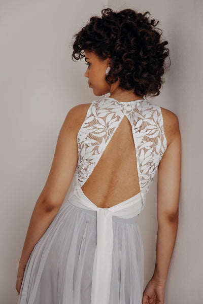 Braut Top mit Blätter-Muster und Rückenausschnitt - Emilia