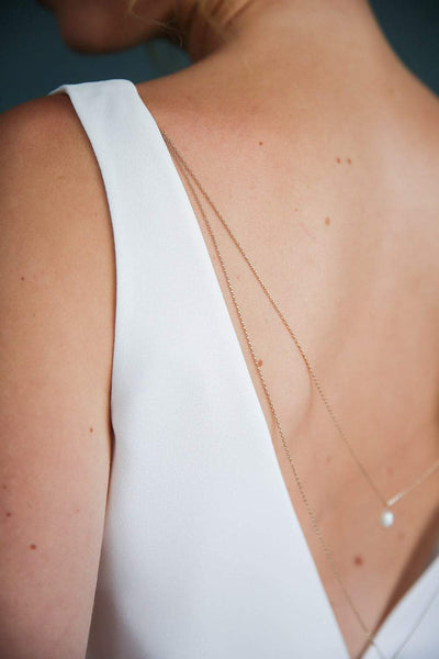 Lange, zweireihige Rückenkette mit Perlen, Brautschmuck