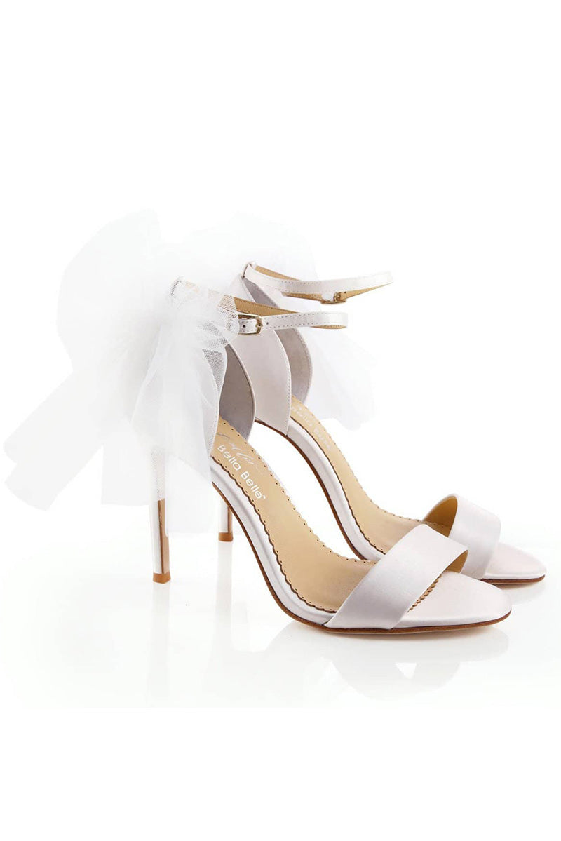 Brautschuhe, Sandaletten aus Seide mit Tüll-Schleife - Elise