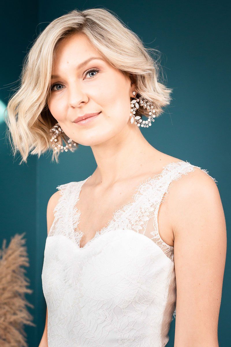 Braut Ohrringe mit Strass und Perlen in Kreisform