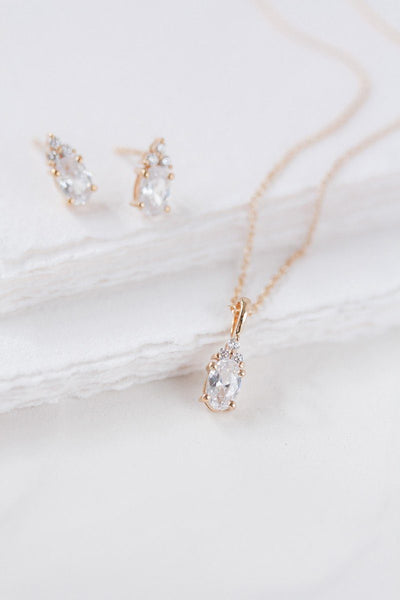 Braut Halskette mit ovalem Kristall-Anhänger - Dazzling Beauty