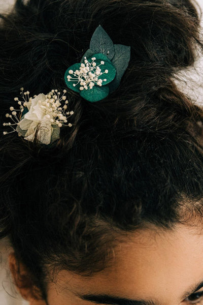 Kleine Haarspange mit echtem Eukalyptus für Blumenmädchen 