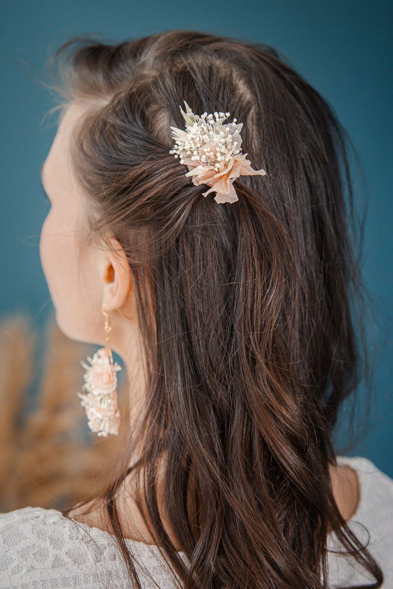 Mini Braut Haarkamm mit echten Blüten 