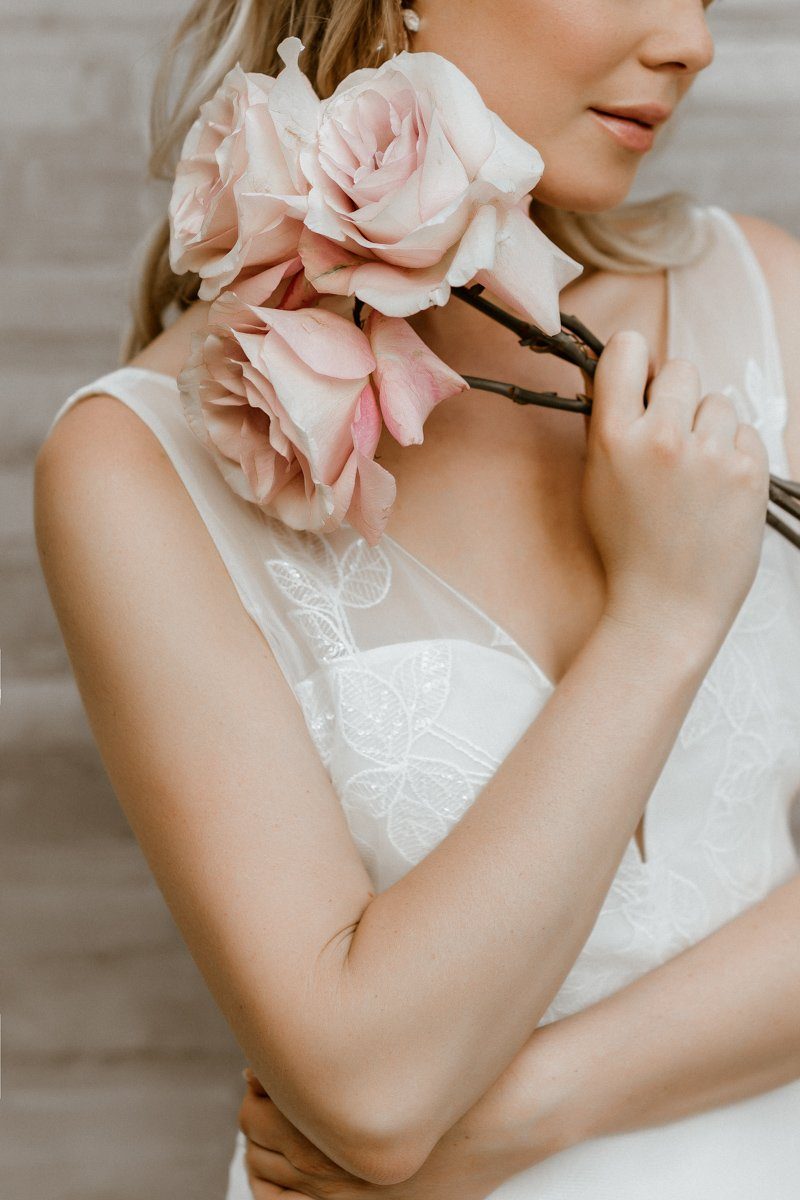 Brauttop mit tiefem Ausschnitt und Efeu-Muster - Ivy mit Emilia-Chiffonrock