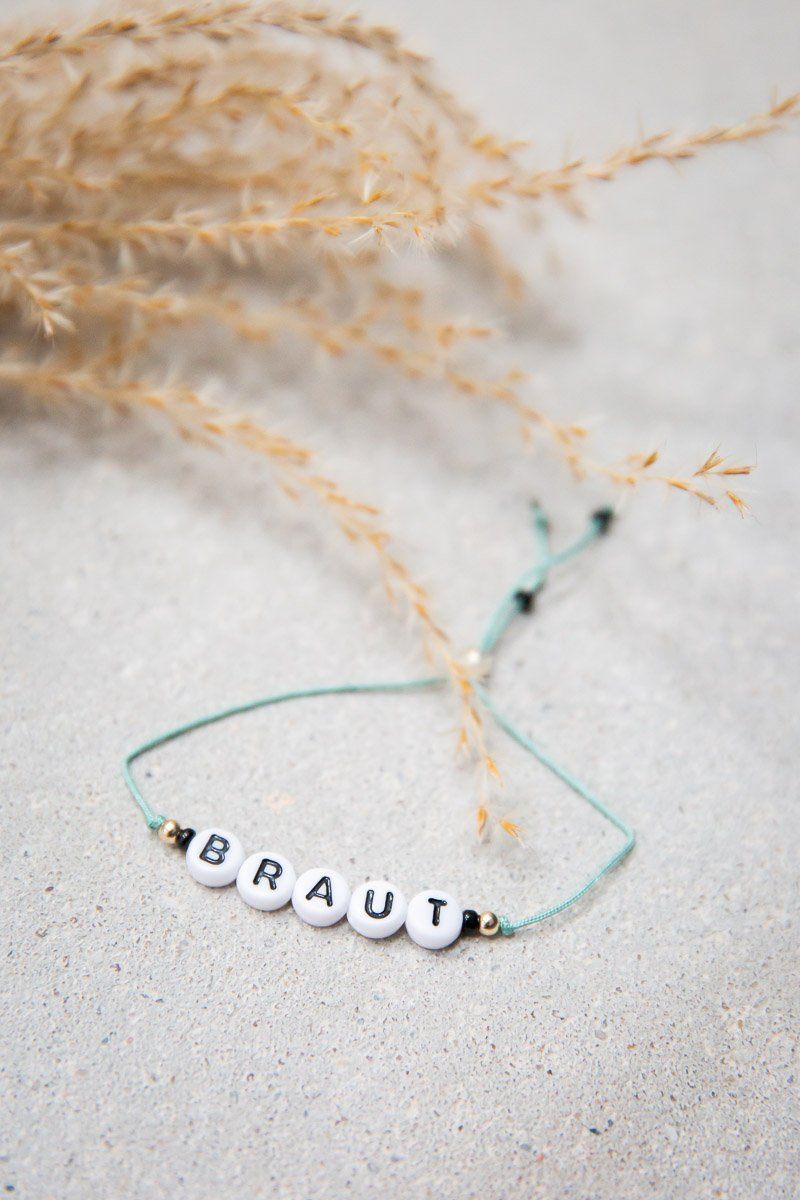 Nylon Armband mit Buchstaben in Mint - "Braut"