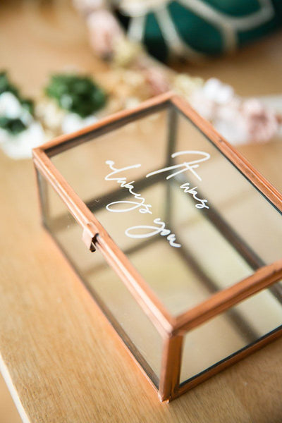 Ringkästchen für die Hochzeit mit Hand Lettering-Schriftzug - "It was always you", Roségoldenes Metall, weiße Schrift