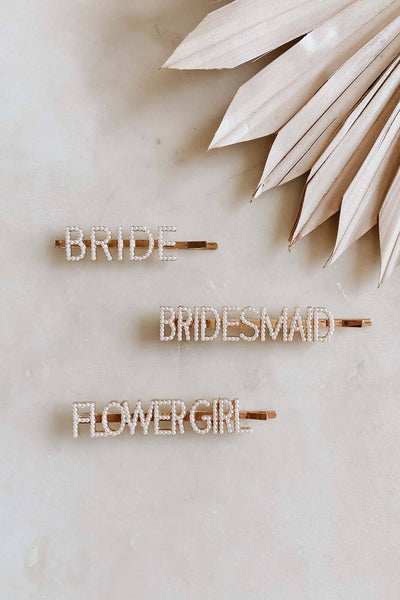 Perlen-Haarklammer "Bride", "Bridesmaid", "Flowergirl"
