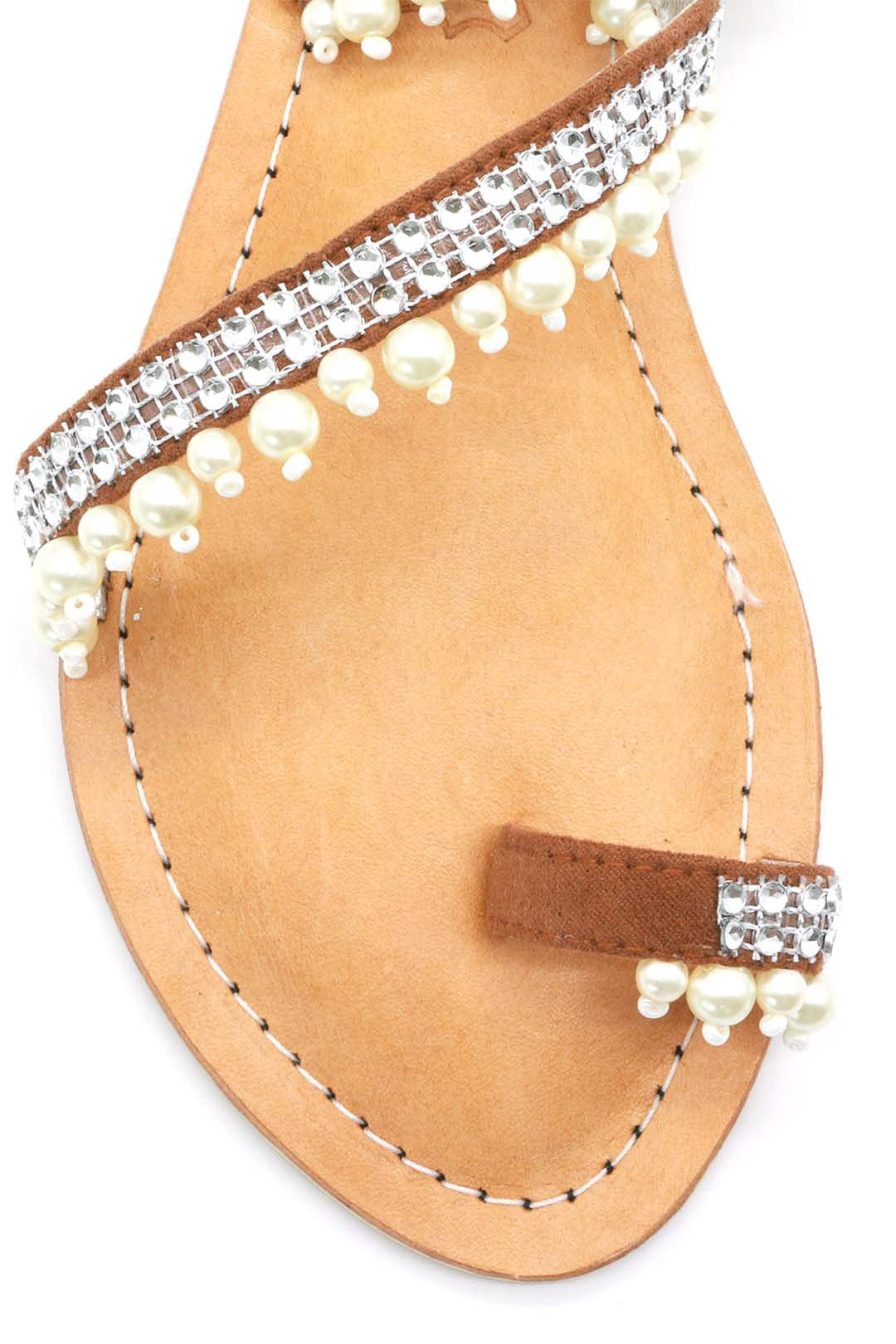 Perlen- und Glitzerstein-verzierte Sandale – Pearl