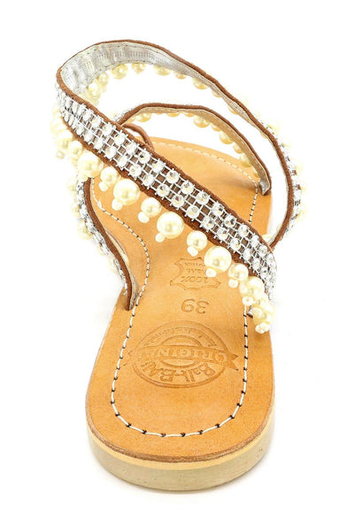 Perlen- und Glitzerstein-verzierte Sandale – Pearl
